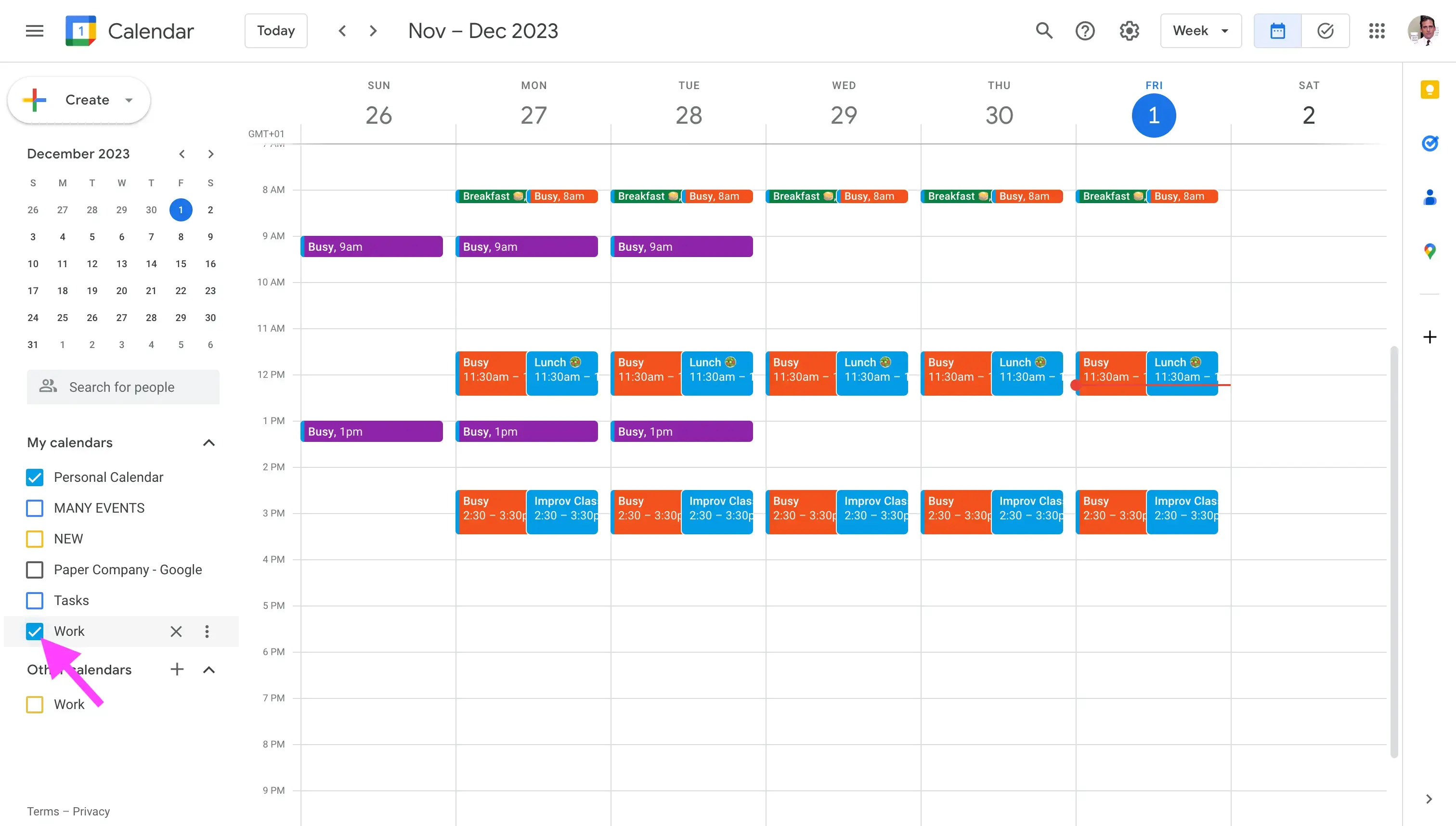 Google Calendar - Calendar is checked