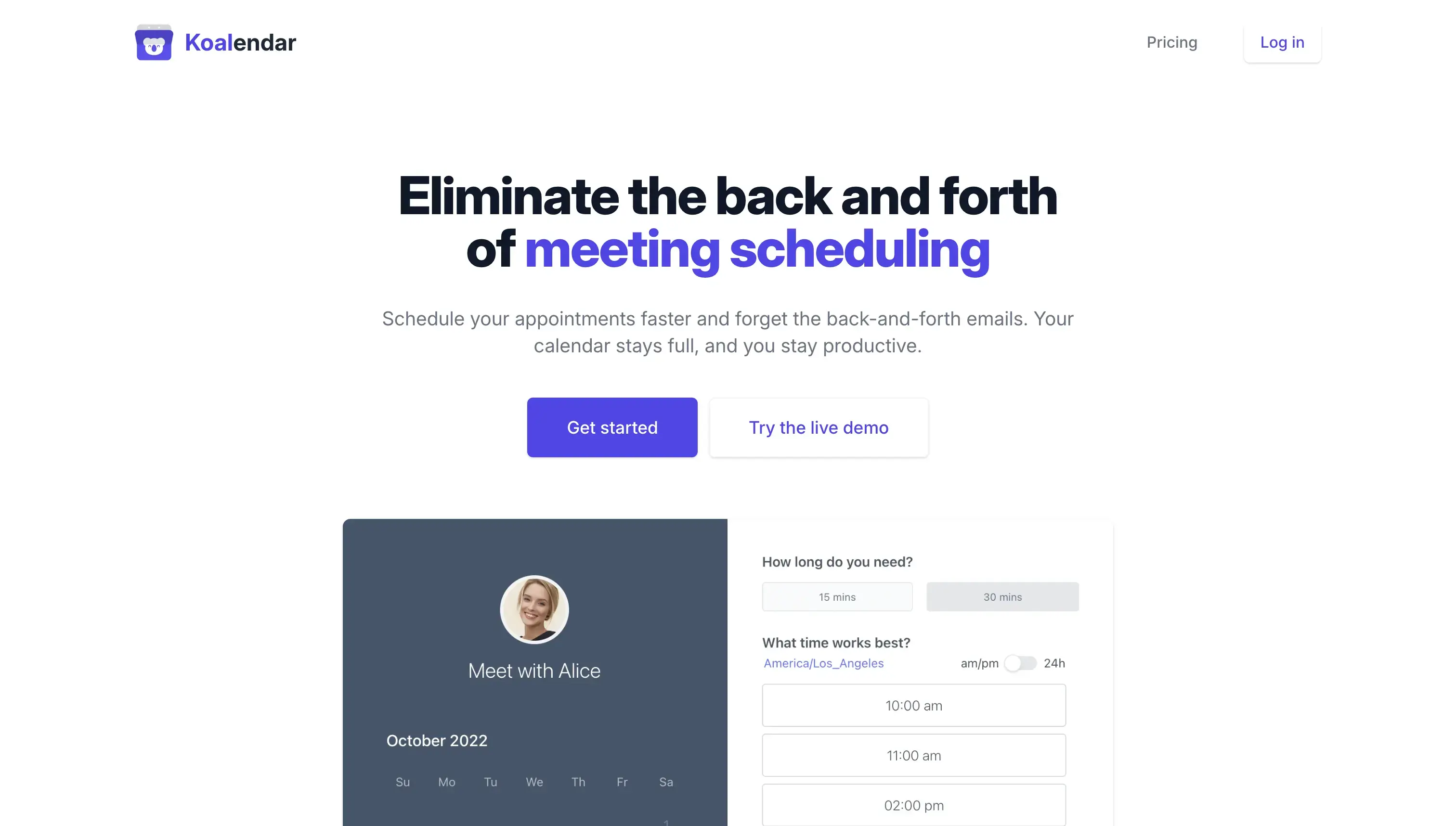 Kolendar landing page