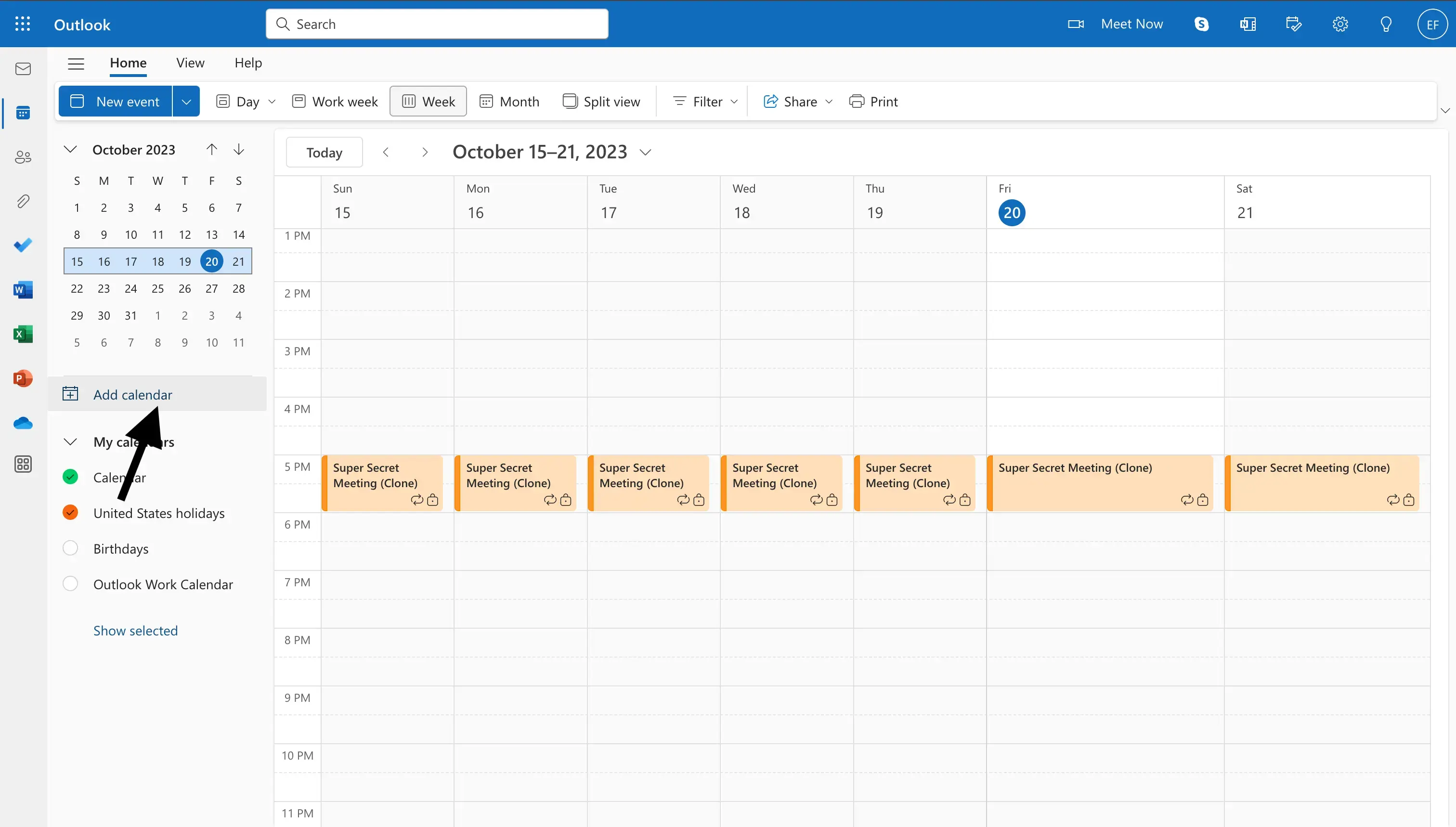 Outlook - Add Calendar Section