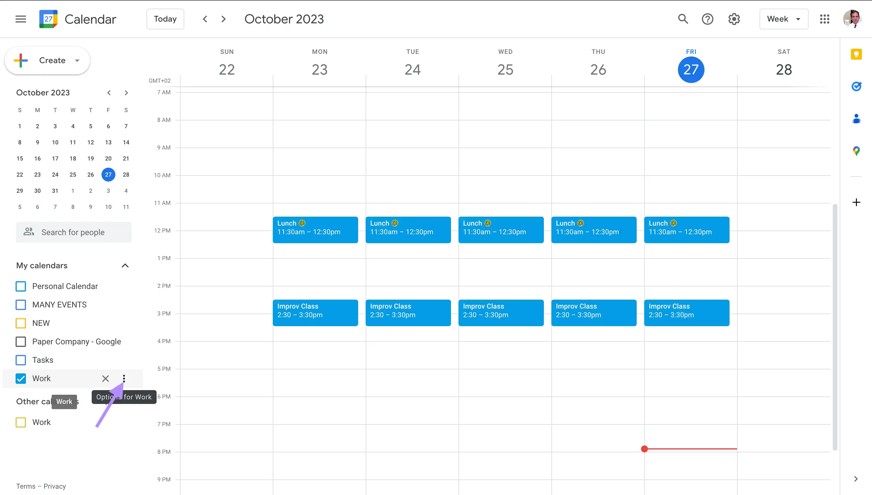 Click the three dots icon - Google Calendar