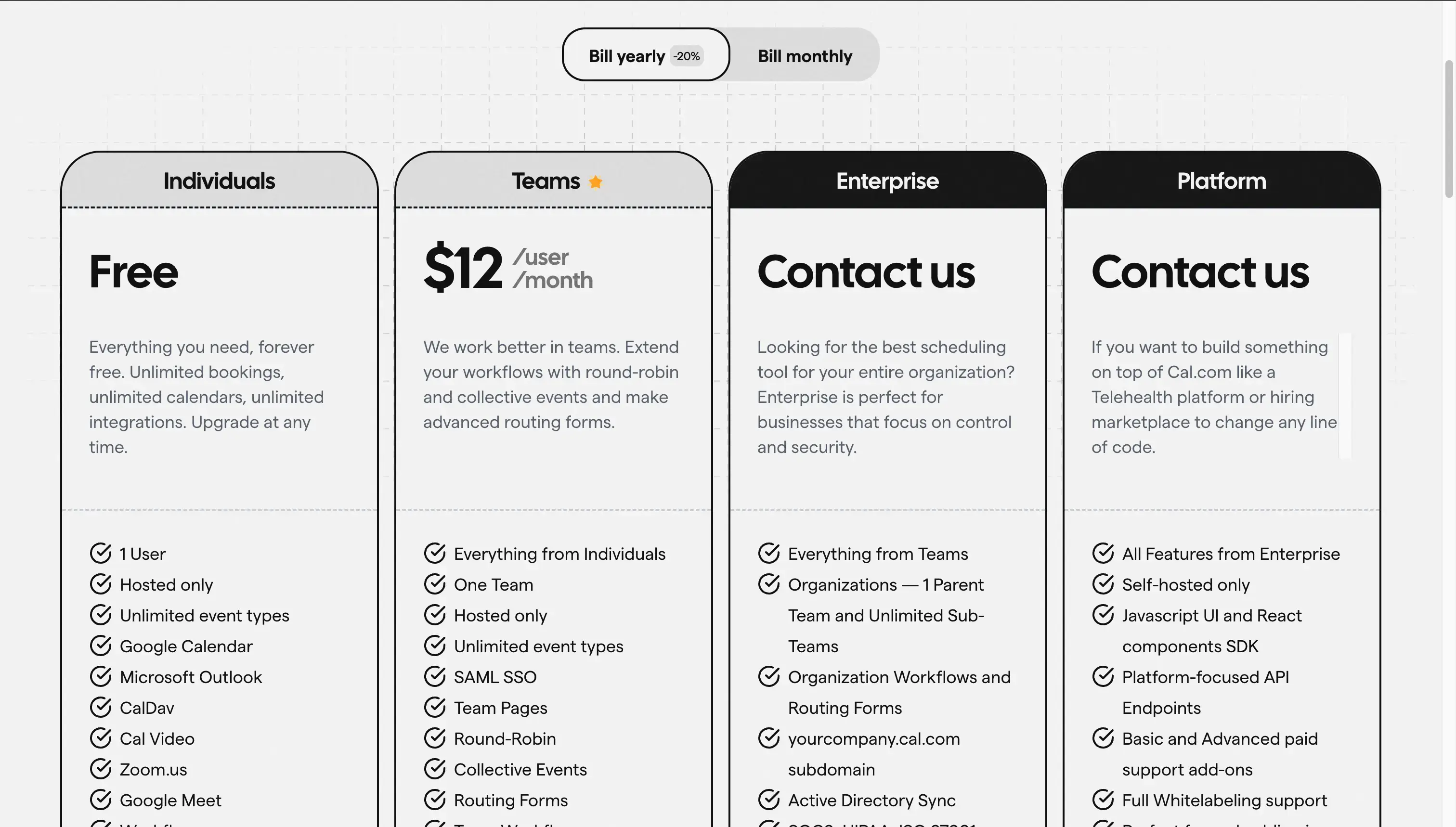 Cal.com pricing page