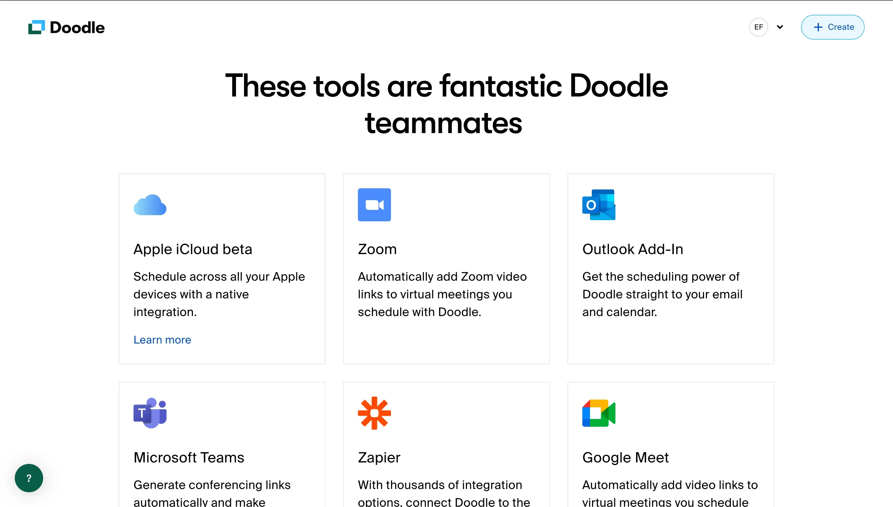 Doodle Integrations page