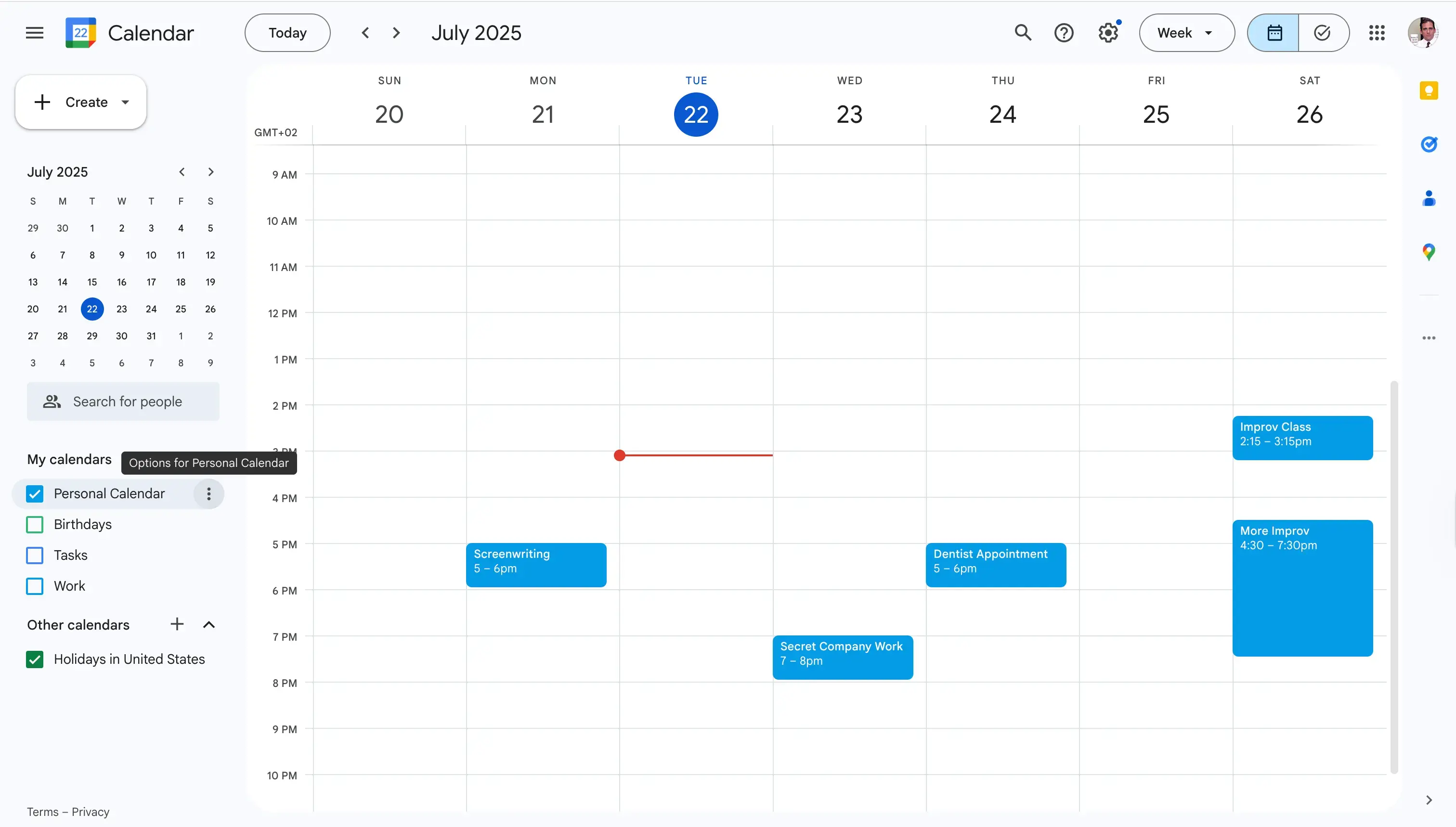 Google Calendar- Three dots