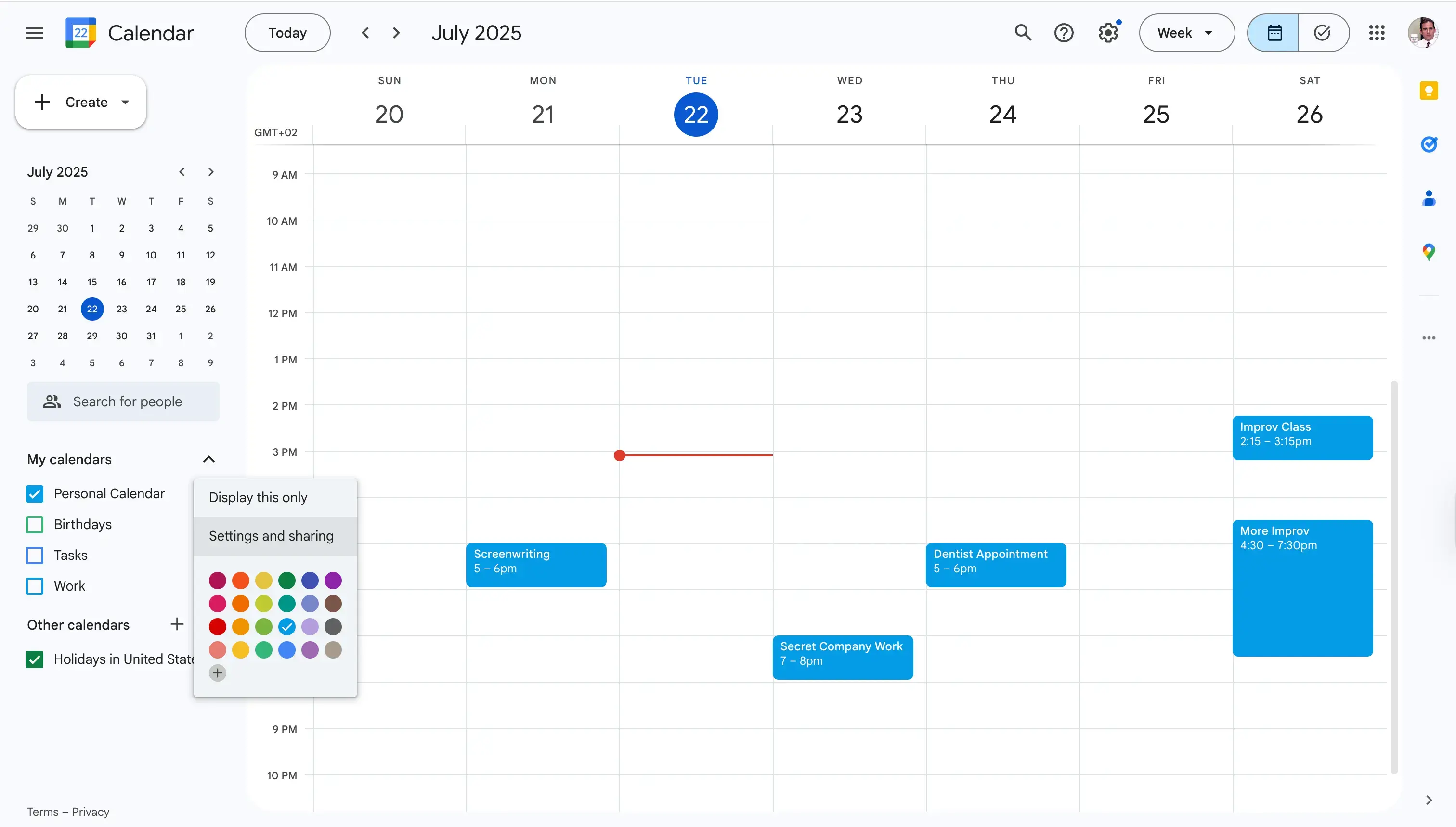 Google Calendar - Click Settings and Sharing