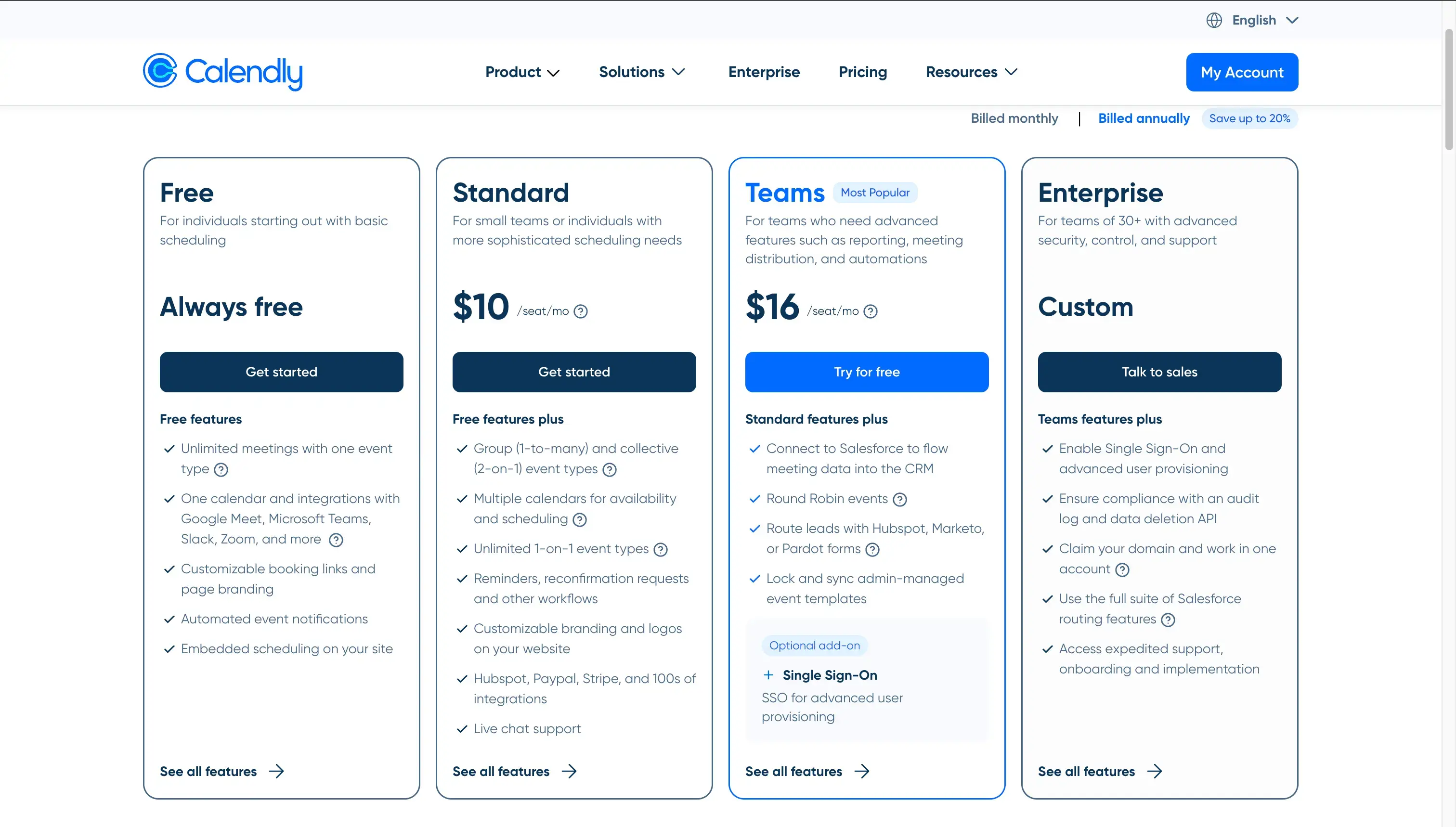 Calendly Pricing Page