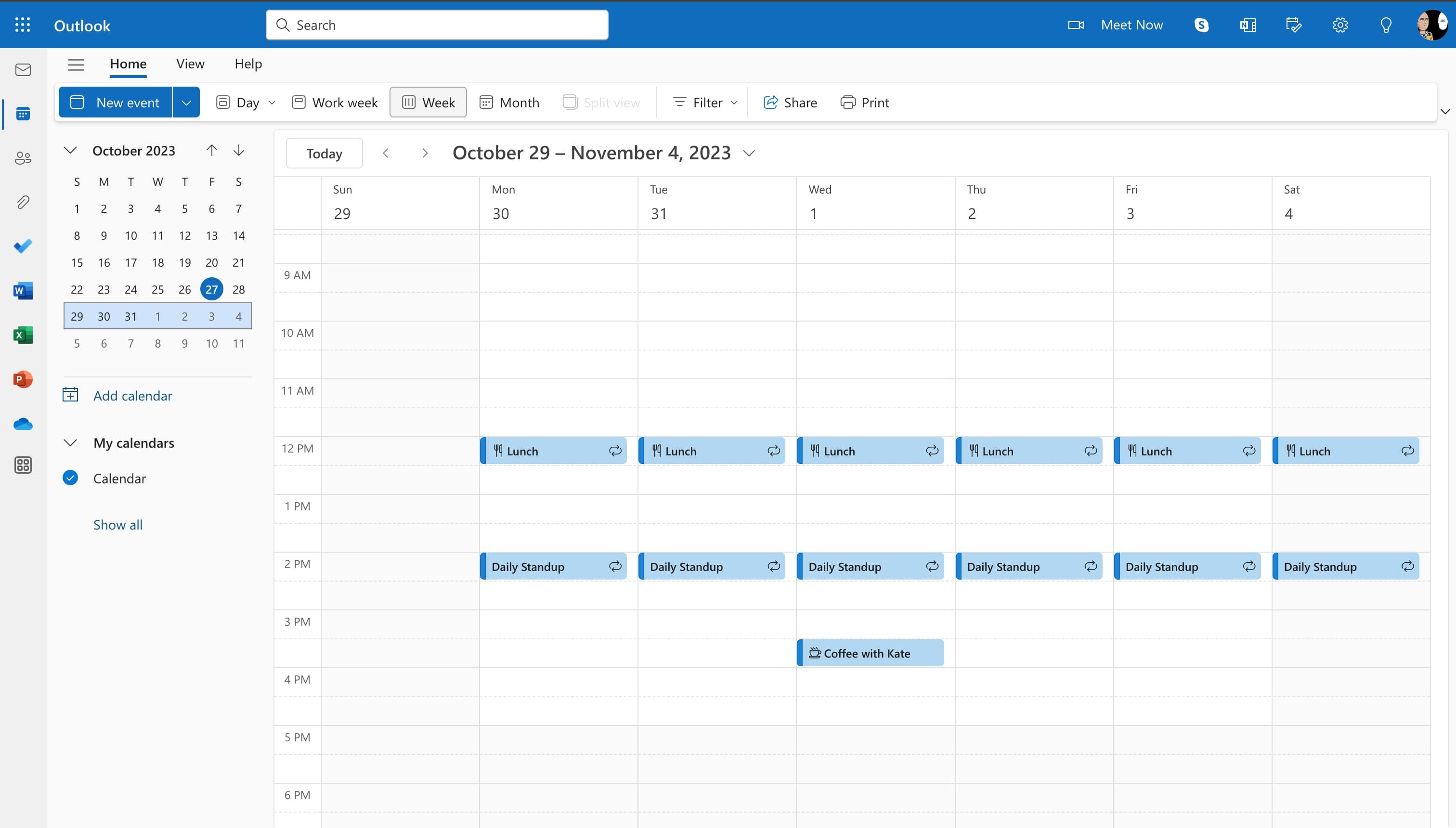 Outlook Calendar UI 