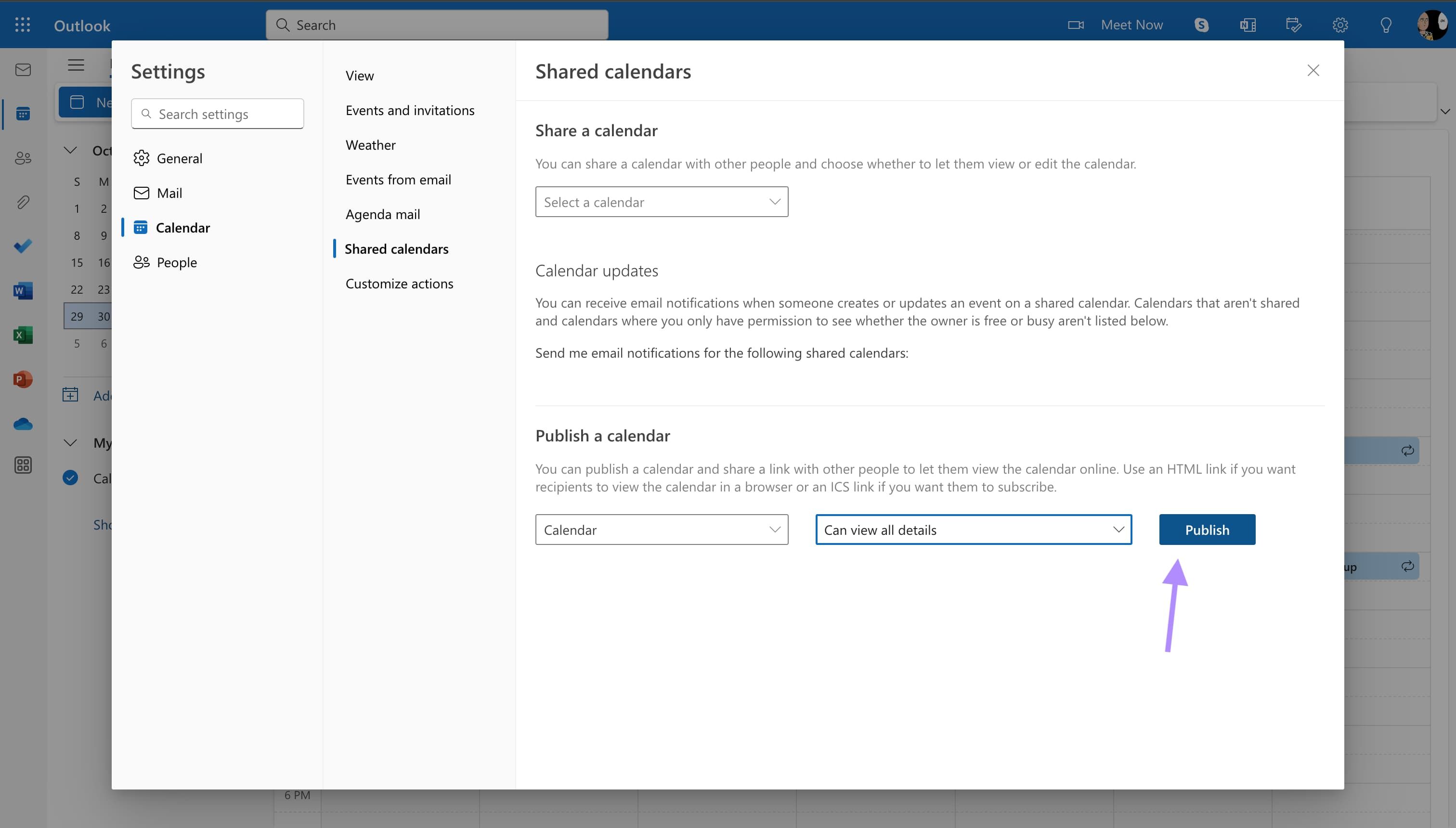 Outlook - Publish Calendar