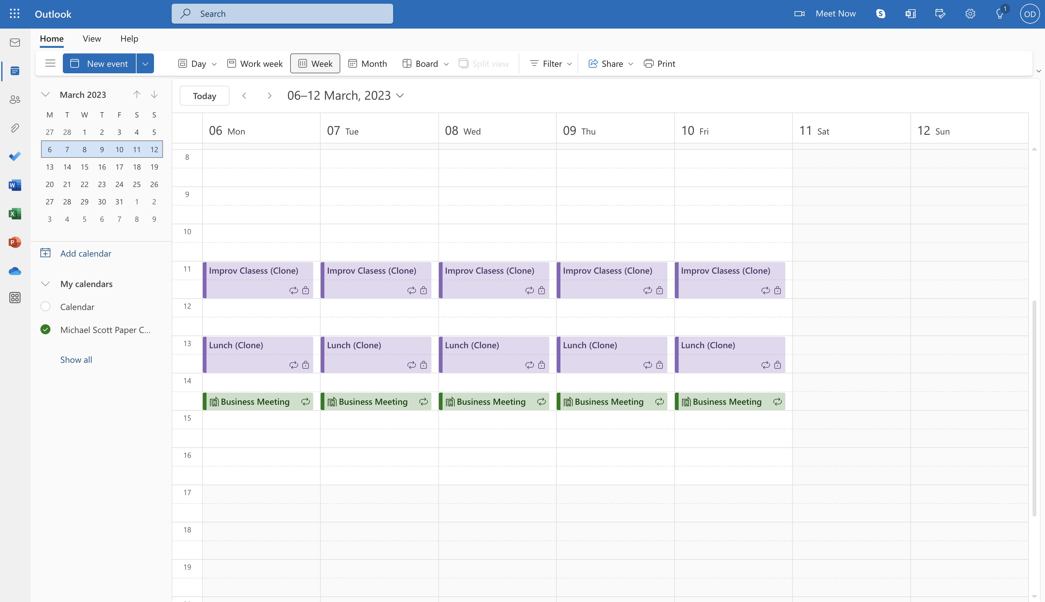 Outlook Calendar Homepage