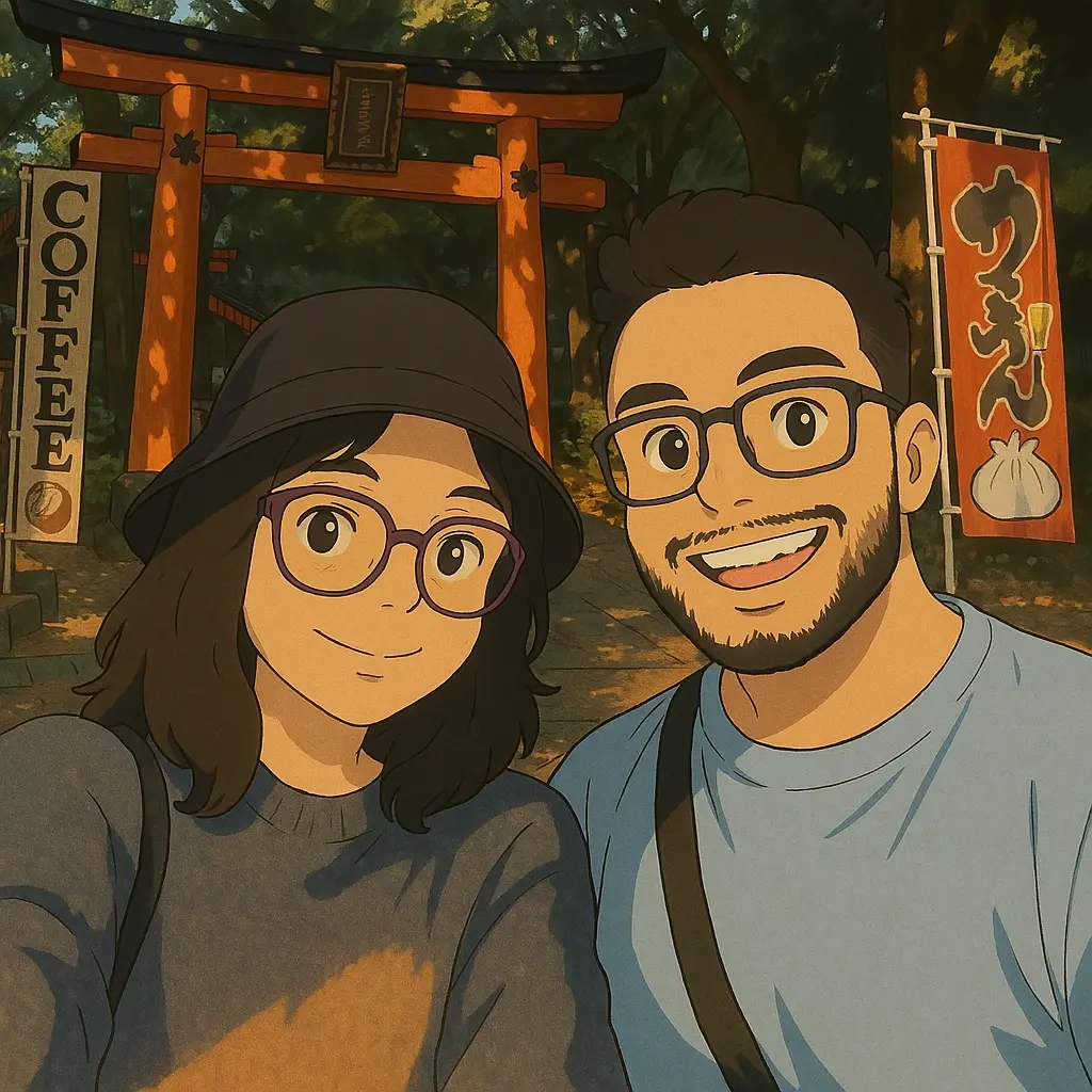 Ghibli style: My bride and I feeling proud after finishing the hike at Mount Fushimi Inari Taisha