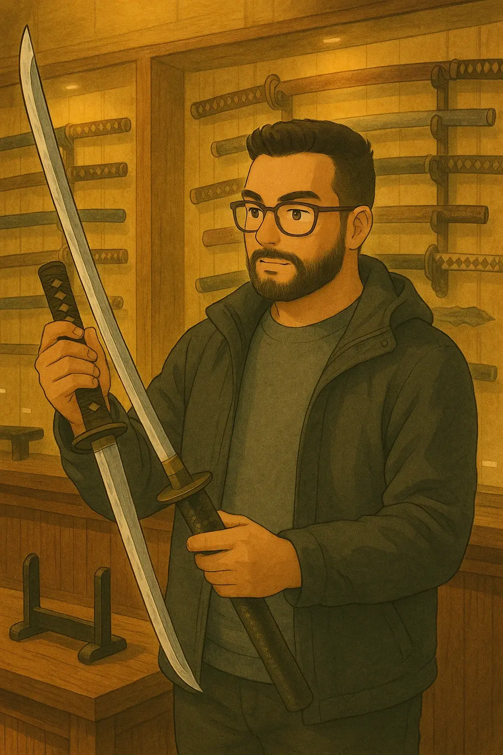 Foreigner checking a katana and a wakizashi