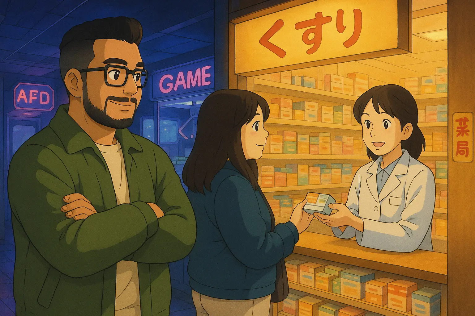 Watching my bride buy medicine from an underground arcade in Nakano Broadway