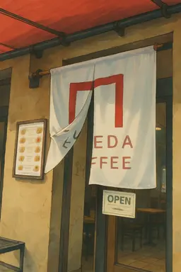Ghibli style: Entrance to Maeda Coffee
