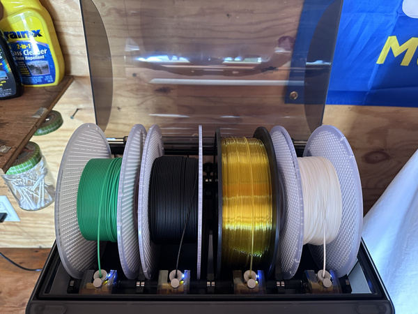Top down view of filament spools in a Bambu Lab AMS