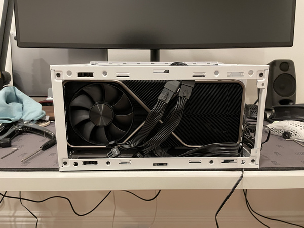 Bottom view of Cooler Master NR200P with an Nvidia 3090FE