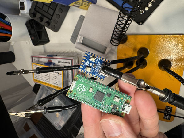 Size comparison of Raspberry Pi Pico next to Waveshare RP2040