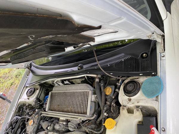 Dirty engine bay of 2003 Subaru WRX 