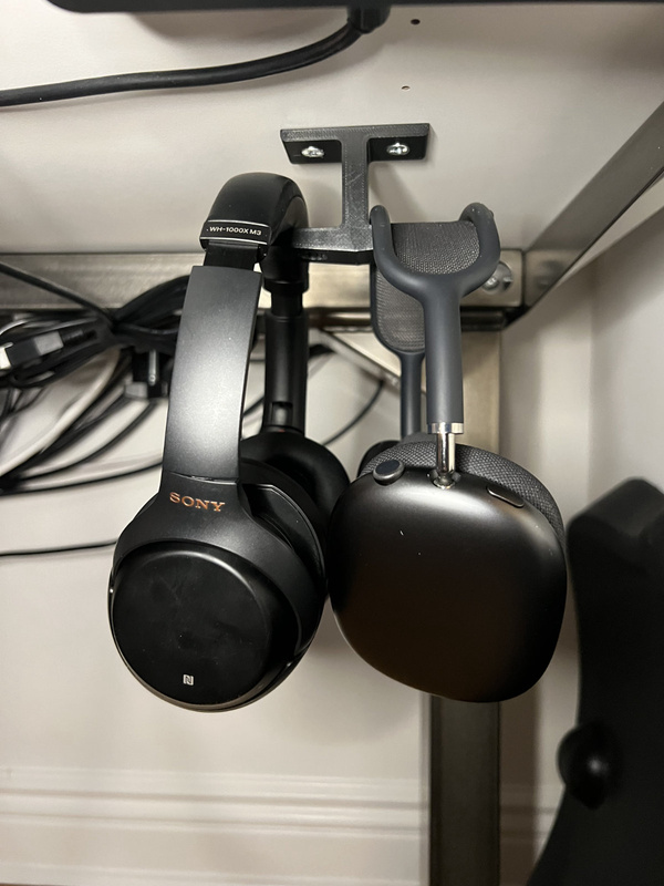 3D printed headphone hook with two pairs of headphones