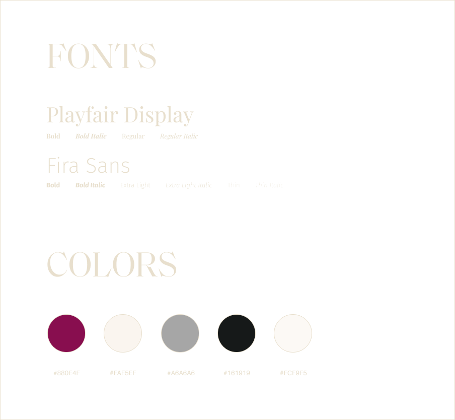 A display of the fonts used in the project
