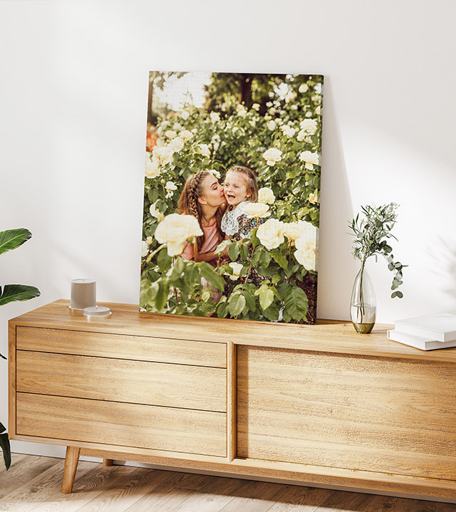 canvas print of a mom and daughter in flowers