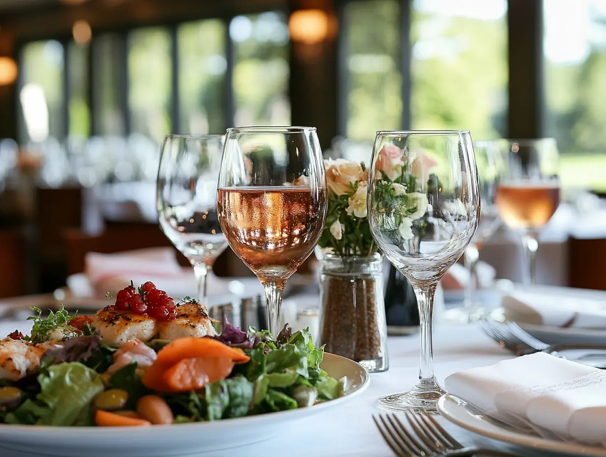 Weeding menu with wine and light salad.