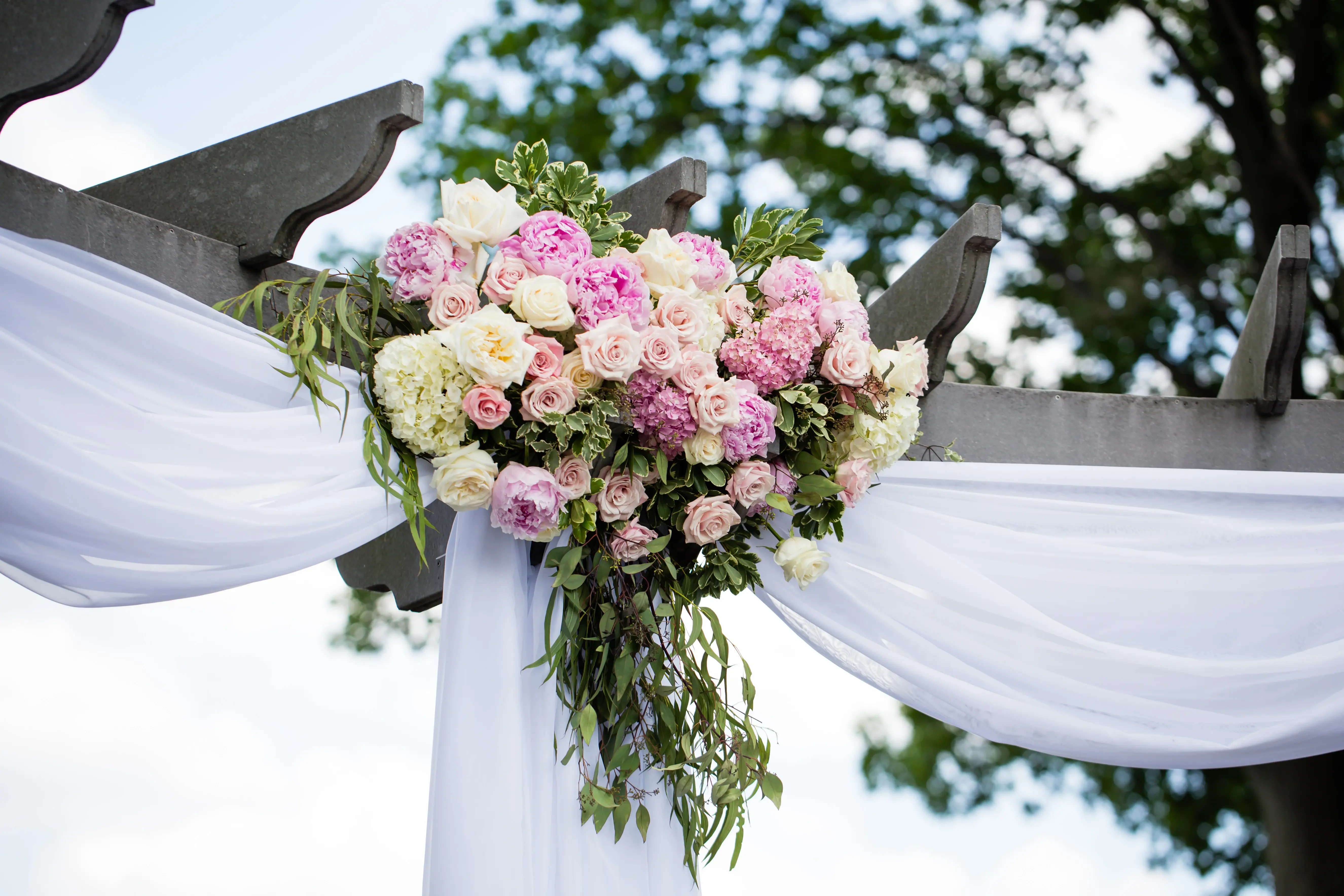 Wedding flowers on an arbor
