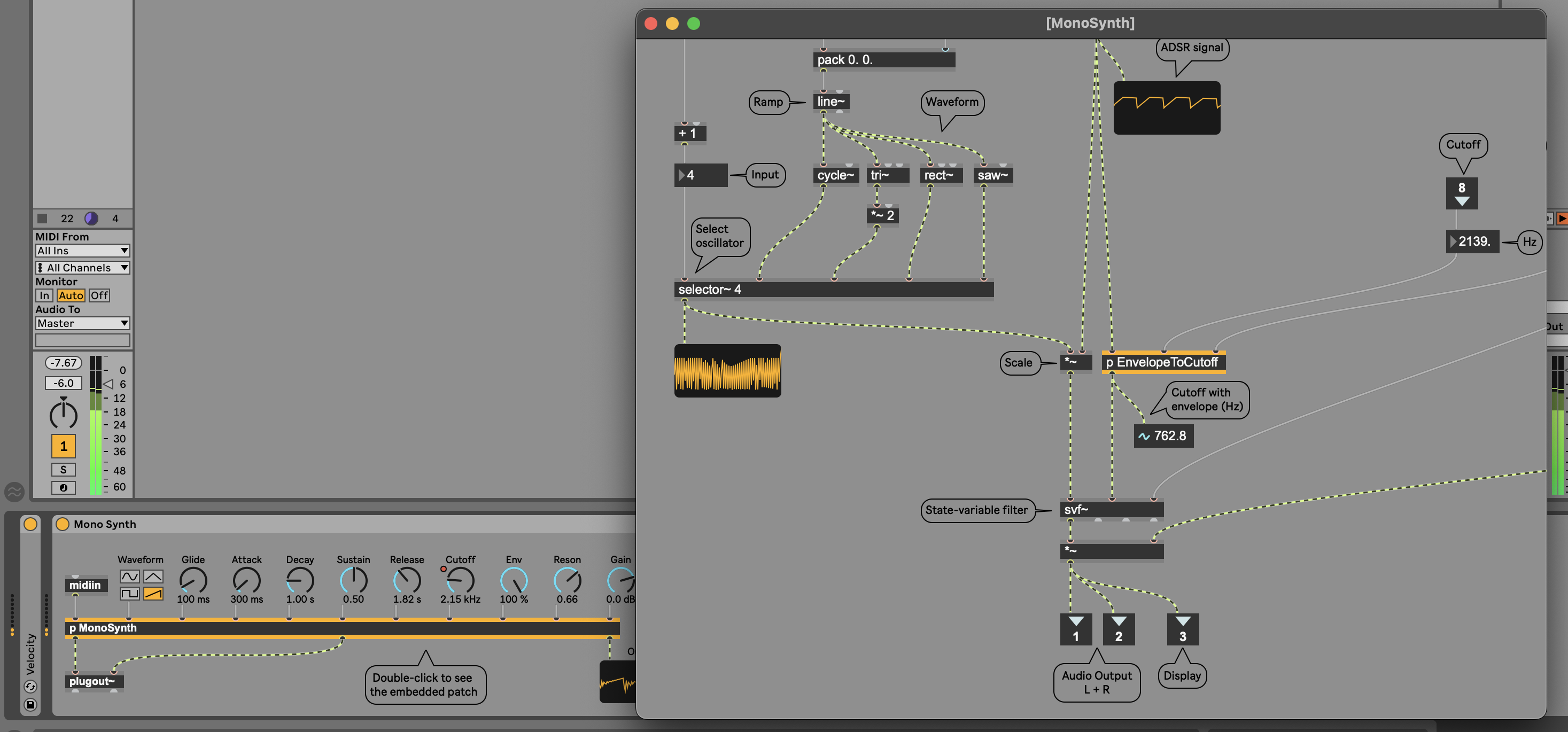 Max for Liveで作成されたMonoSynth