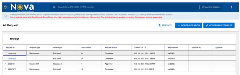 Results of PO Maintenance Submission