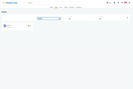 Search for NOVA in the Apps menu of Retail Link
