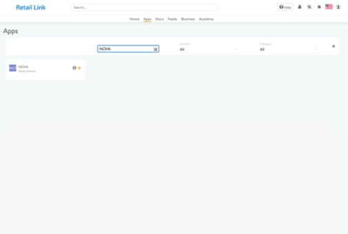 Search for NOVA in the Apps menu of Retail Link