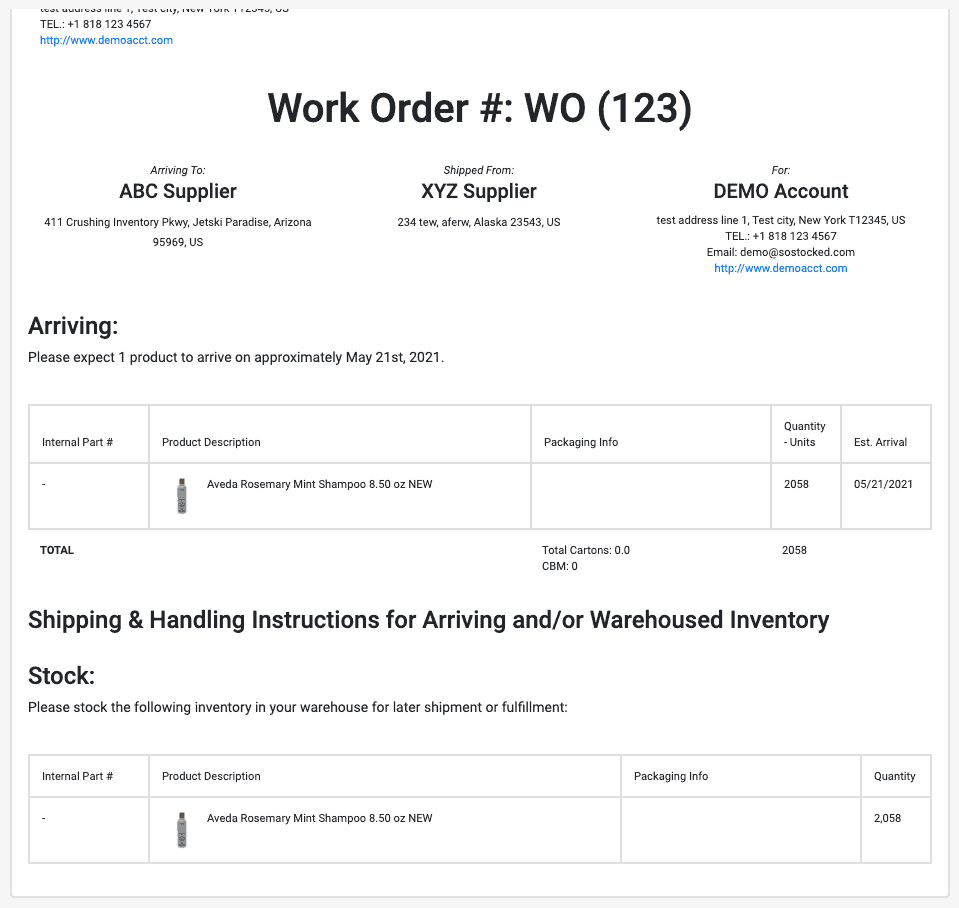 SoStocked Work Order