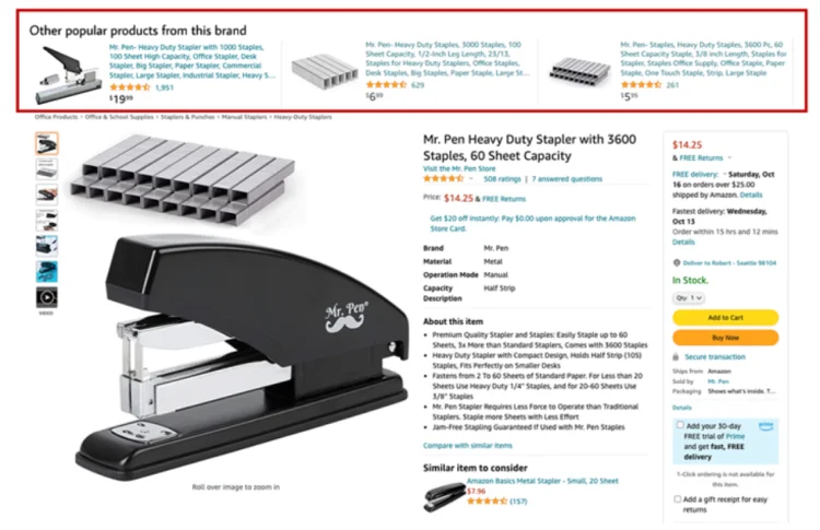image of Amazon listing and suggested products