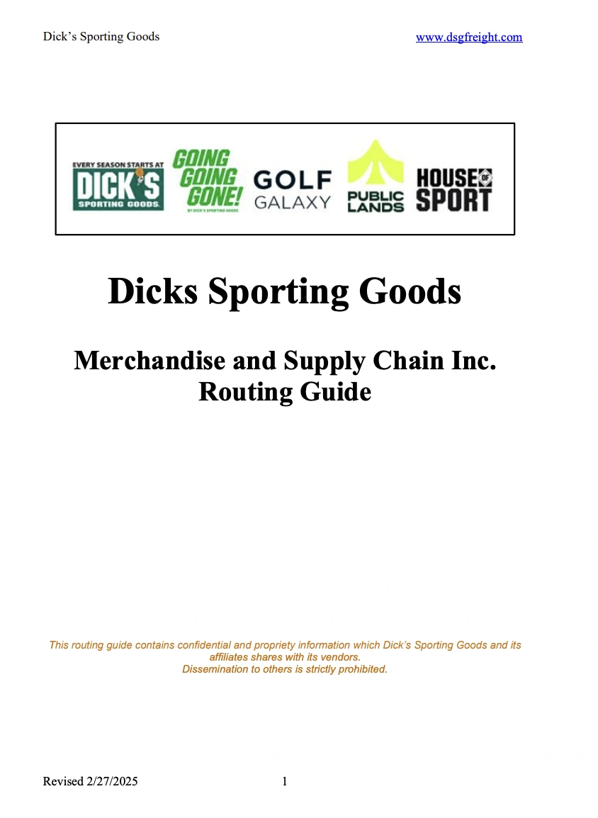 Dick's Sporting Goods Merchandise and Supply Chain Inc. Routing Guide