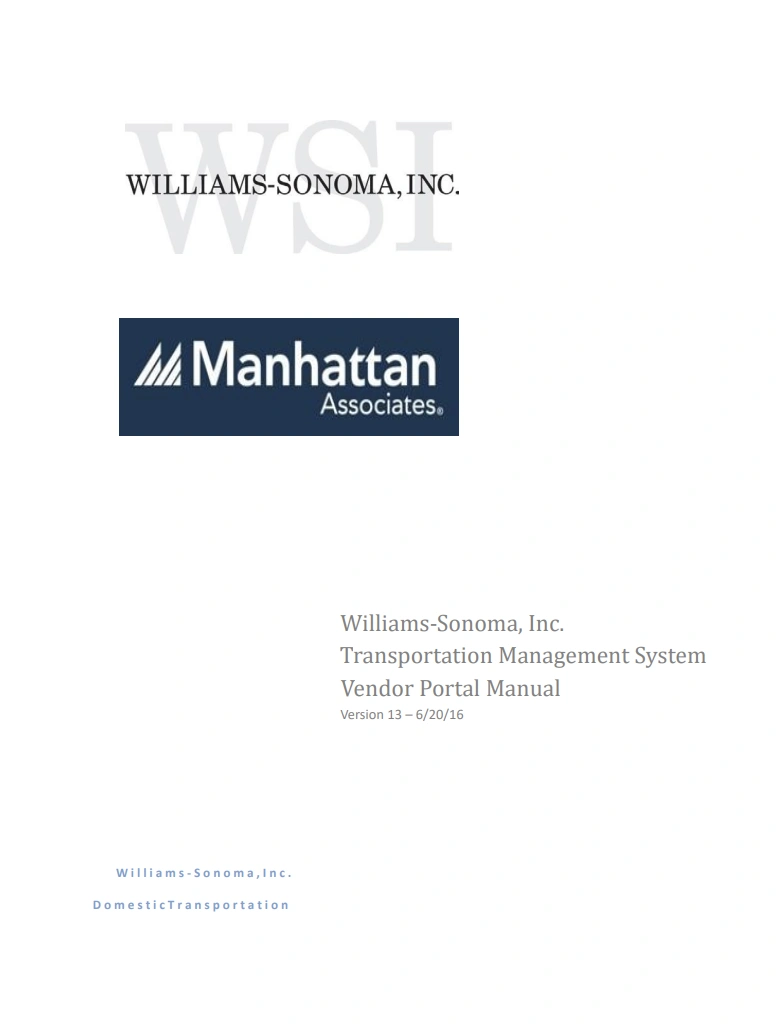 Williams-Sonoma's Transportation Management System Vendor Portal Manual