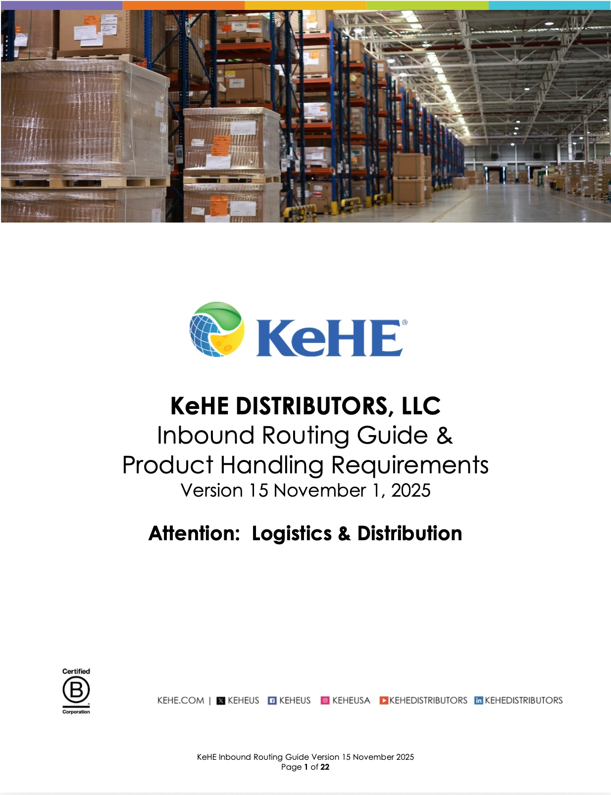 KeHe Inbound Routing Guide and Product Handling Requirements