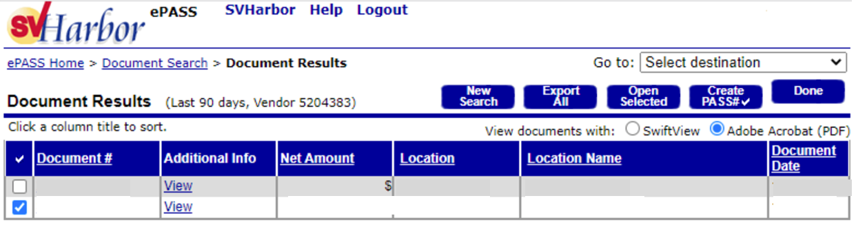 ePass document search results