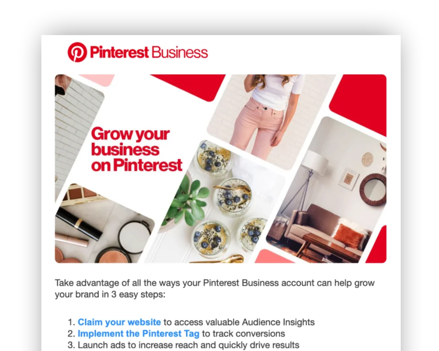 Pinterest winning email template