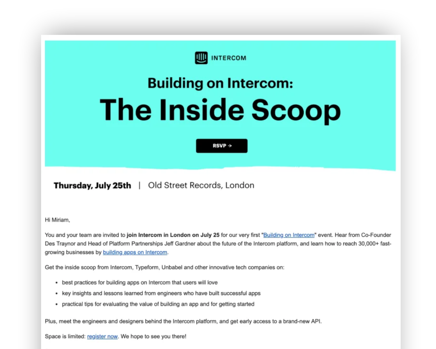 Intercom winning email template