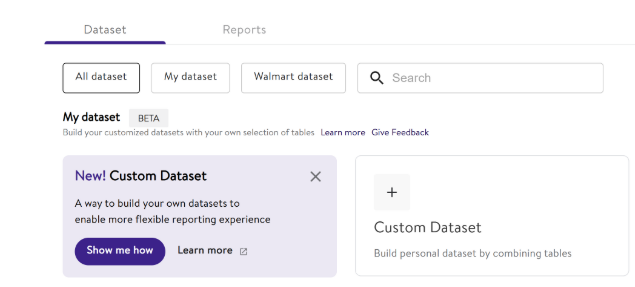 How to create a custom data set in Walmart scintilla