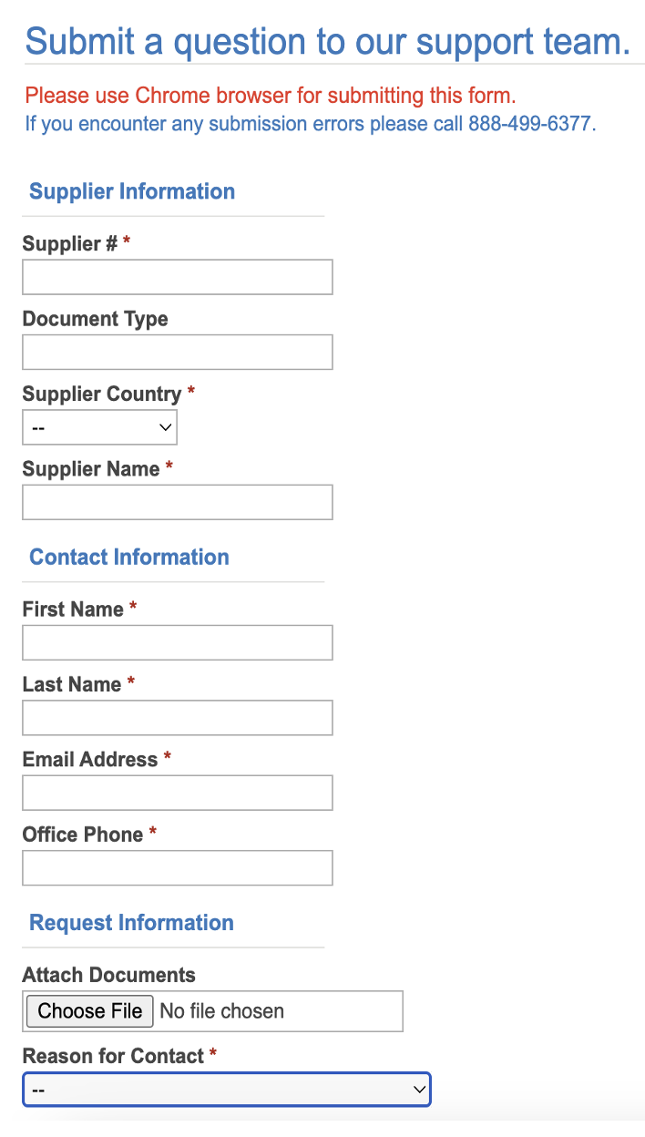 Submit a question to Walmart Support Team 