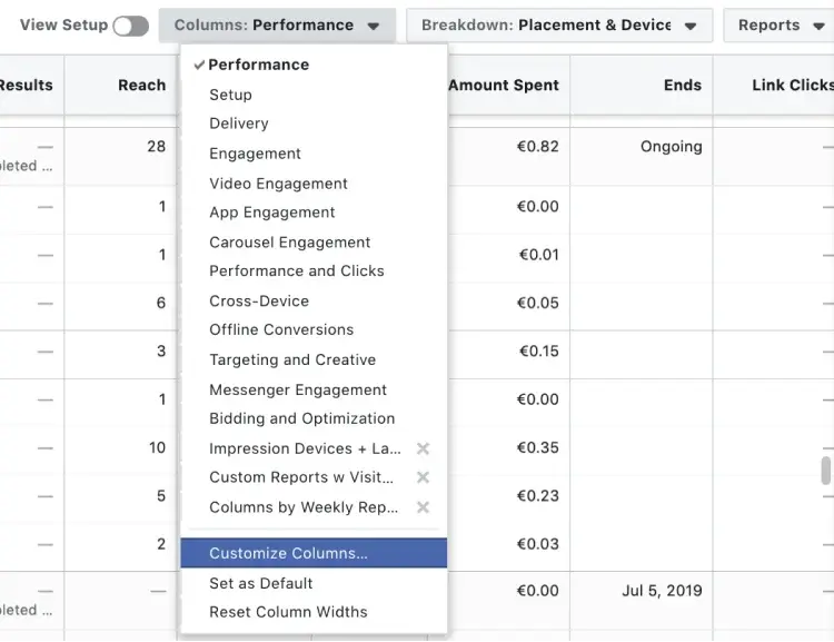 Steps to create a report with custom columns