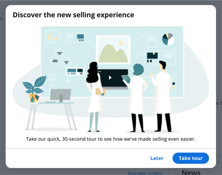 Sellers are prompted with this pop-up to take a quick tour of NGS