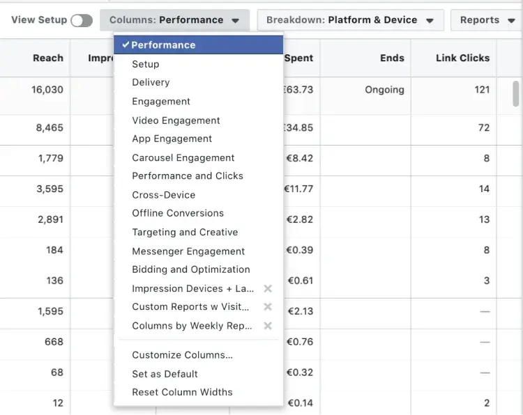 Steps to create a report with custom columns