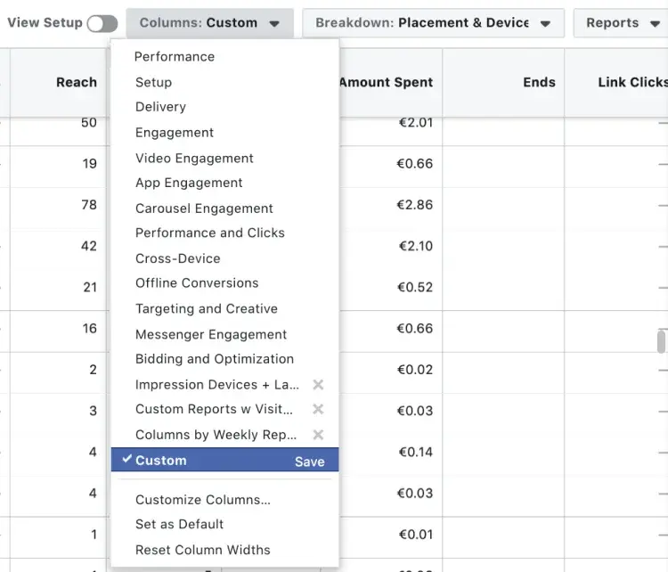 Steps to create a report with custom columns