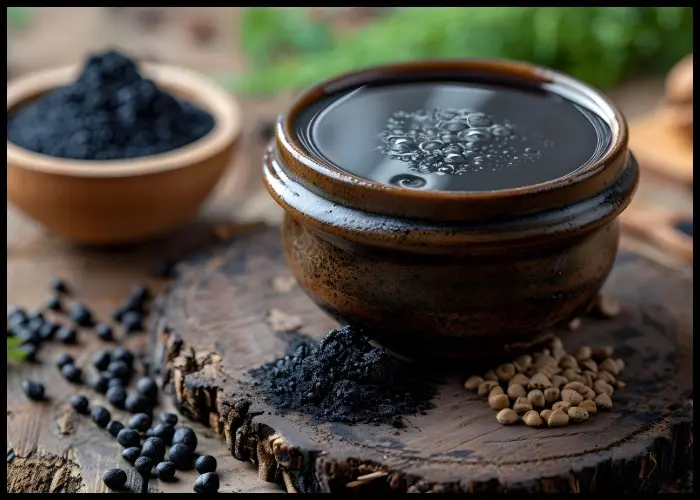 Shilajit resin in a bowl.