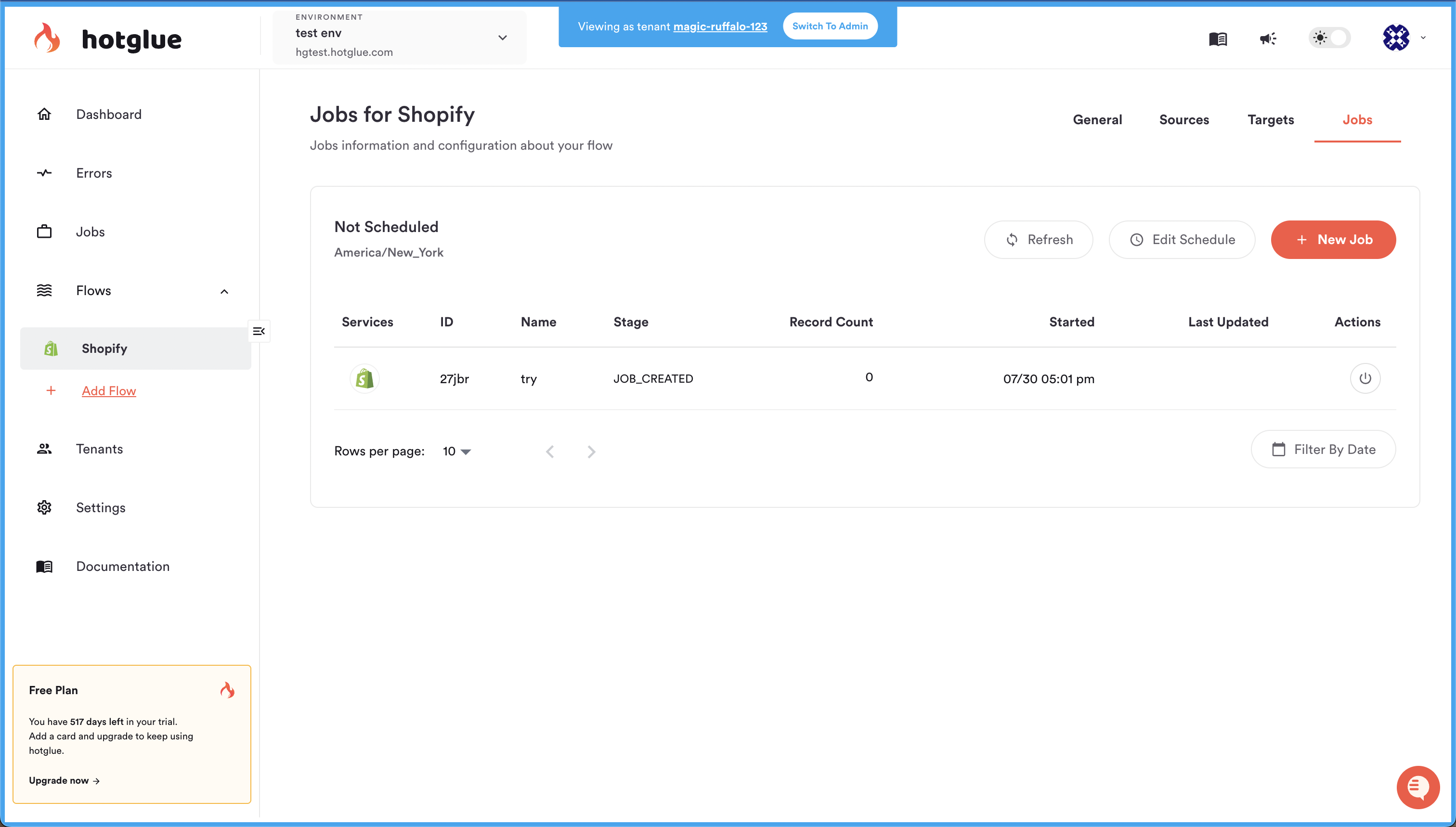 hotglue Shopify job list