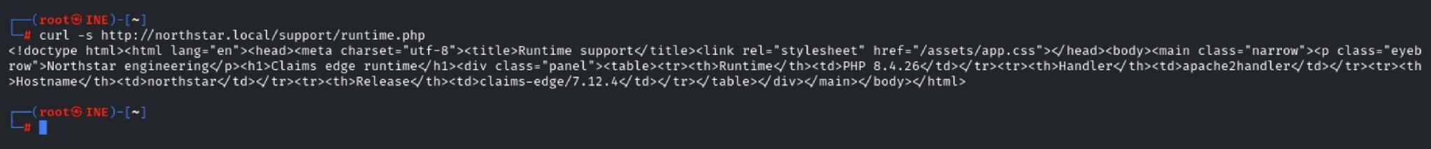 Terminal showing the contents of the Northstar runtime diagnostics endpoint used to inspect server configuration.