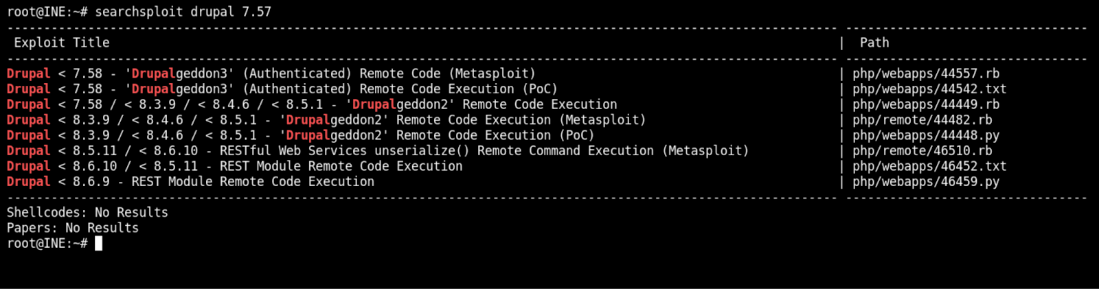Drupal 7.57 searchsploit