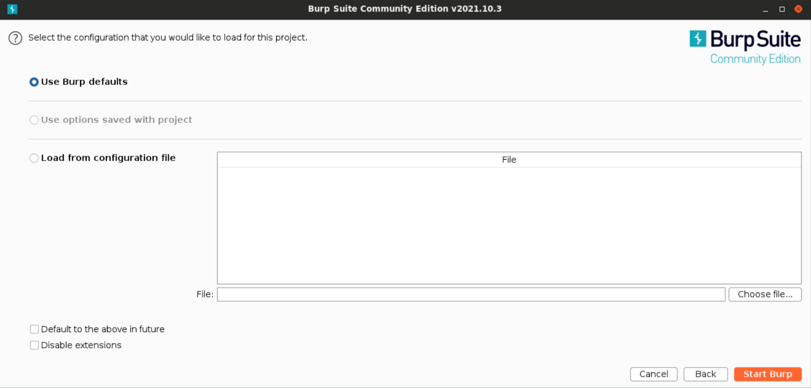 Burp Suite Start